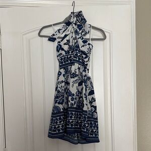 Elegant Blue and White Floral Dress